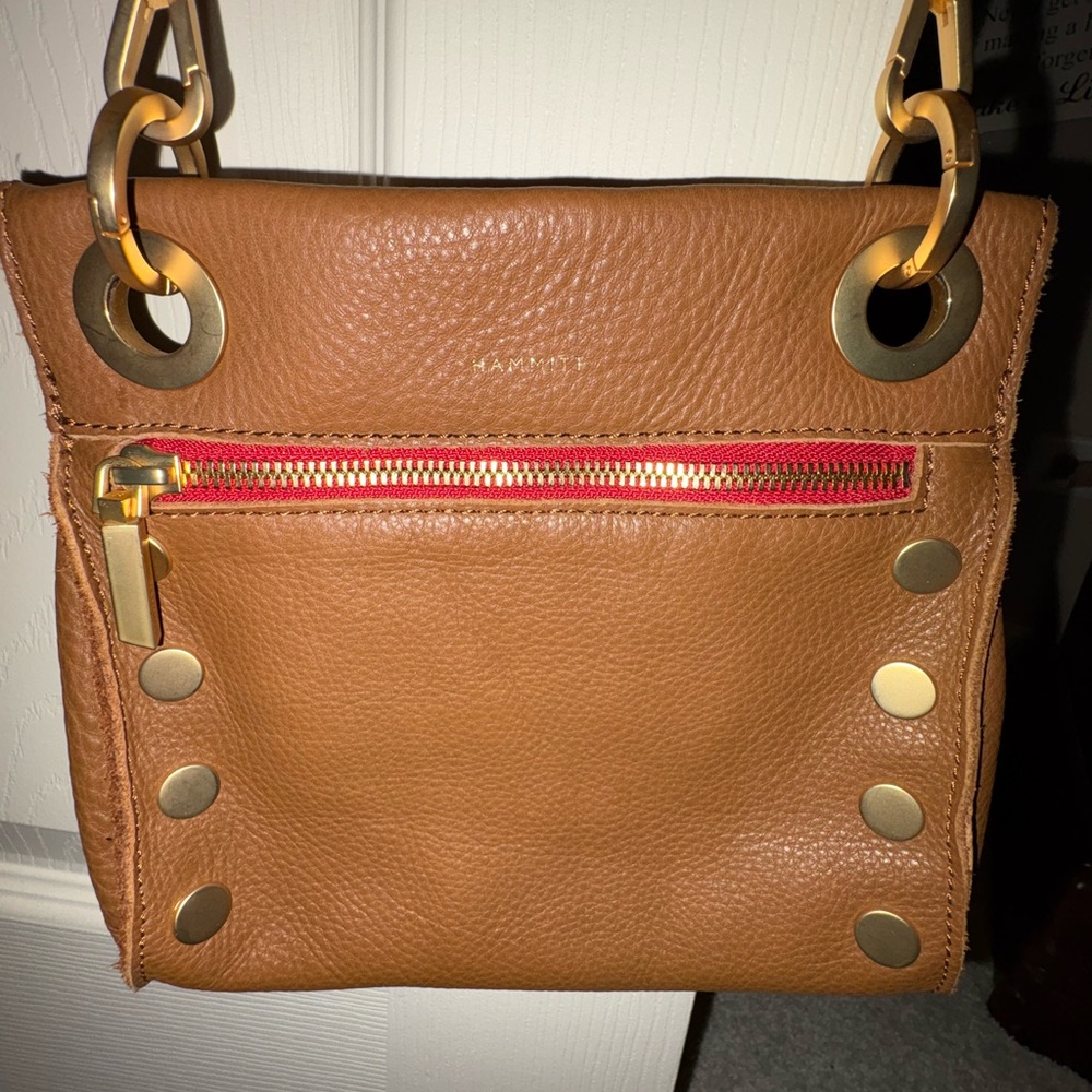 Hammitt Tony bag ( small) Tan and Gold Crossbody Bag w red zipper
